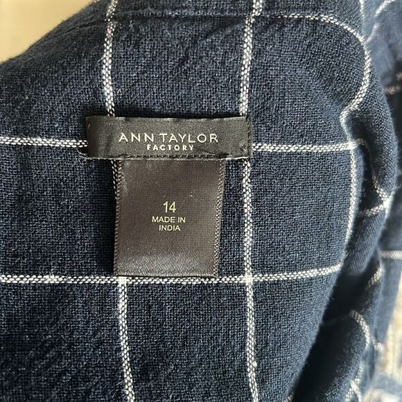 Ann Taylor Blue & White Plaid Blouson Casual Linen Romper Playsuit - Picture 5 of 6